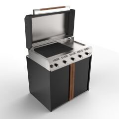 Sinn Chef | Paslanmaz Çelik Gazlı Bahçe Mutfağı & Barbekü Modülü (Teppanyaki + Döküm Izgara) BLACK