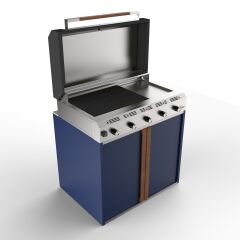 Sinn Chef | Paslanmaz Çelik Gazlı Bahçe Mutfağı & Barbekü Modülü (Teppanyaki + Döküm Izgara) BLUE
