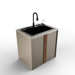 Sinn Cleaner | Bahçe Mutfağı Yıkama Modülü & Akıllı Evye + Otomatik Gizli Çöp Kovası TRAVERTINE BEIGE - CHAMPAGNE