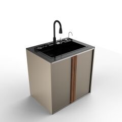 Sinn Cleaner | Bahçe Mutfağı Yıkama Modülü & Akıllı Evye + Otomatik Gizli Çöp Kovası ANATOLIAN BLACK - CHAMPAGNE