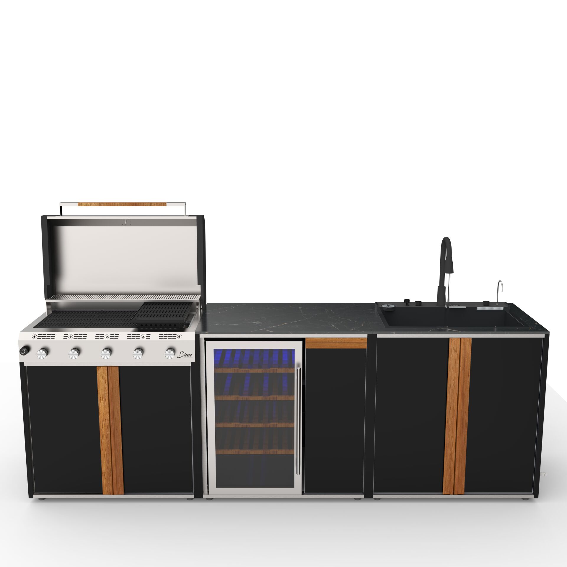 Sinn Serie6 | Modüler Bahçe Mutfağı Seti | Chef Barbekü, Cleaner Akıllı Evye ve Cooler Şişe Soğutma Modülü